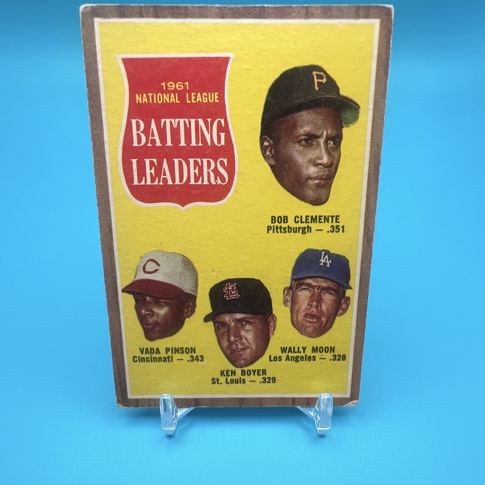 Topps 1962 Topps #52 1961 NL Batting Leaders Clemente Pinson Boyer Moon Topps 1962 Topps #52 1961 NL Batting Leaders Clemente Pinson Boyer Moon