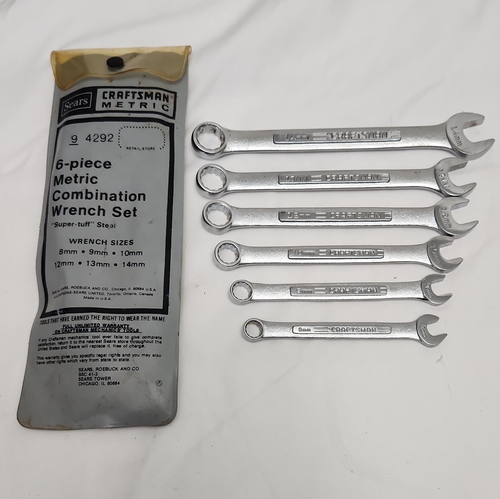 Vintage Craftsman 6 Pc Metric Combination Wrench Set 8/9/10/12/13/14