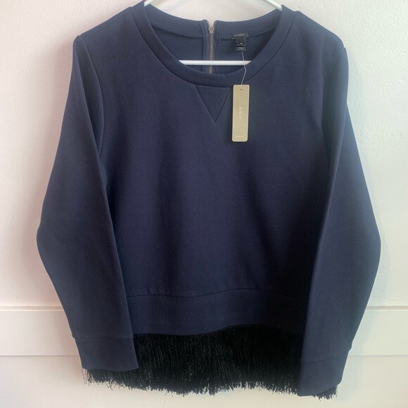 NWT J. Crew Navy & Black Fringe Bottom Sweatshirt Size Medium NWT J. Crew Navy & Black Fringe Bottom Sweatshirt Size Medium