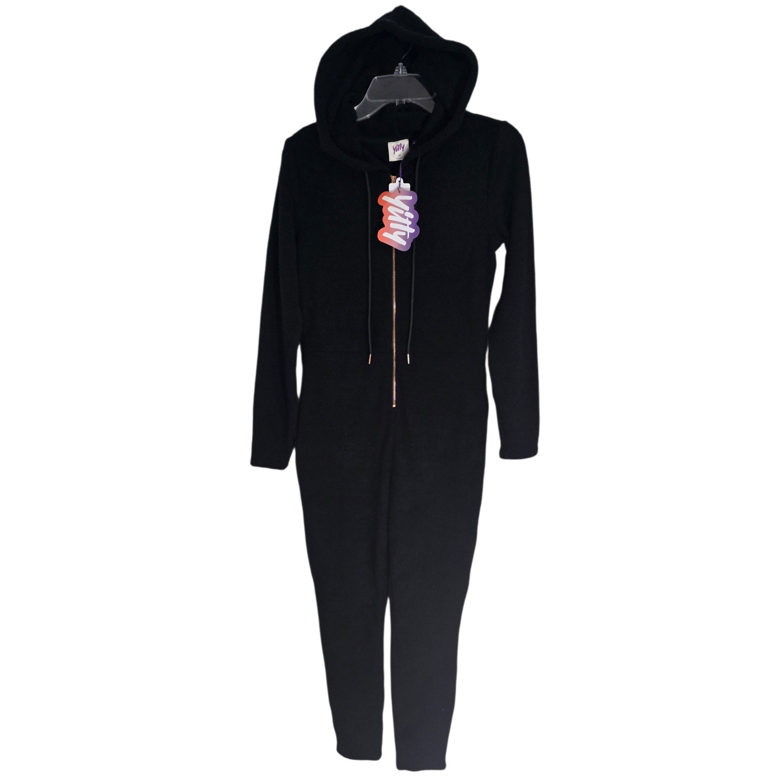 Yitty Pet Me Heart Pocket Jumpsuit Caviar Black Cozy Plush Hooded Size 2X