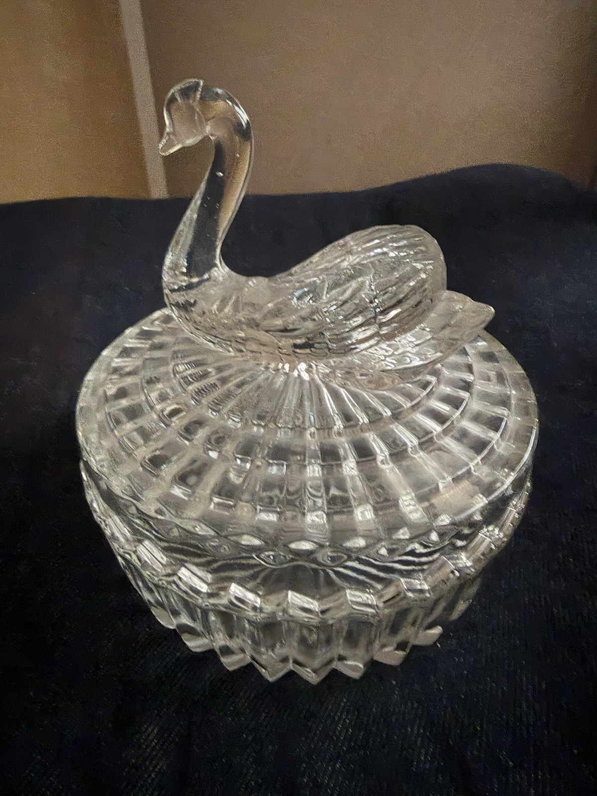 Swan Jeannette Glass Vanity Trinket Jar & Lid Storage Clear 4\