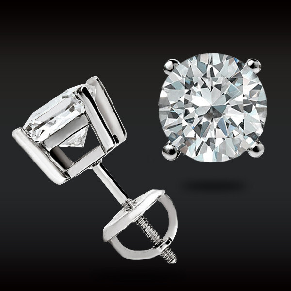 1 Ct GRA Moissanite Solitaire Stud Earrings, 14K White Gold, Screw Back 5mm Gift