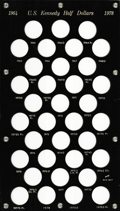 Black Capital Plastics Complete Kennedy Half Dollars 1964-1978 Holder