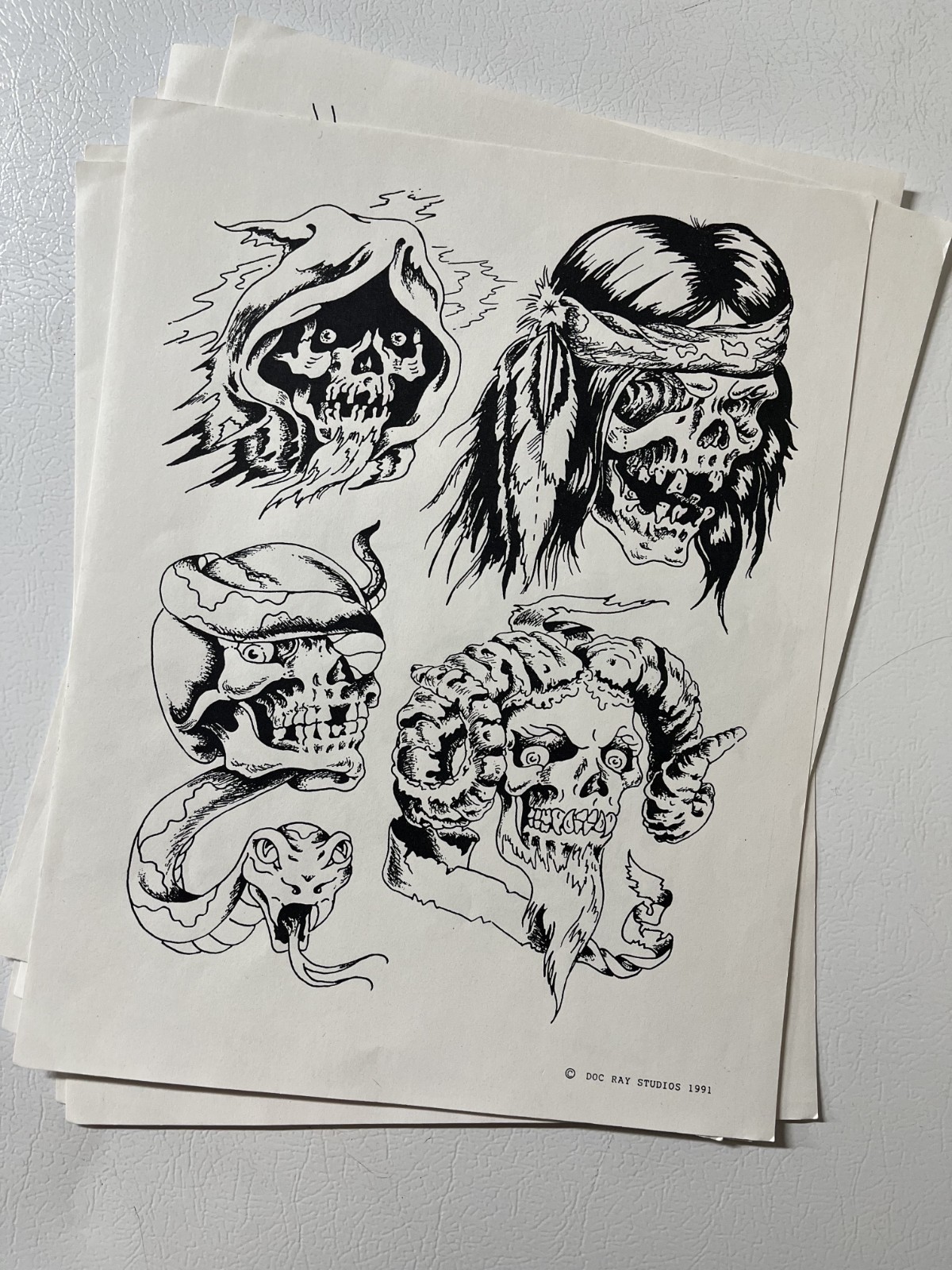 6 Doc Ray Original Production Tattoo Flash Sheets. 6 Doc Ray Original Production Tattoo Flash Sheets.