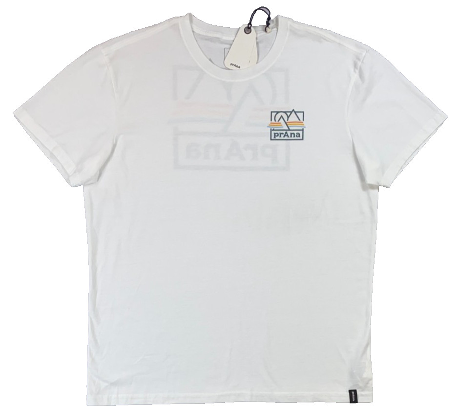 Men\'s prAna White Spectrum Graphic Short Sleeve T-Shirt Size Large