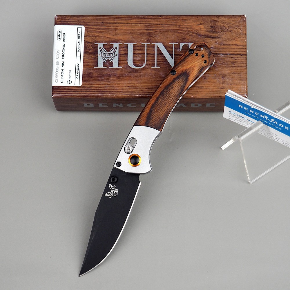 Benchmade 15085 Mini Crooked River Wood Handle S30V AXIS Lock Folding Knife