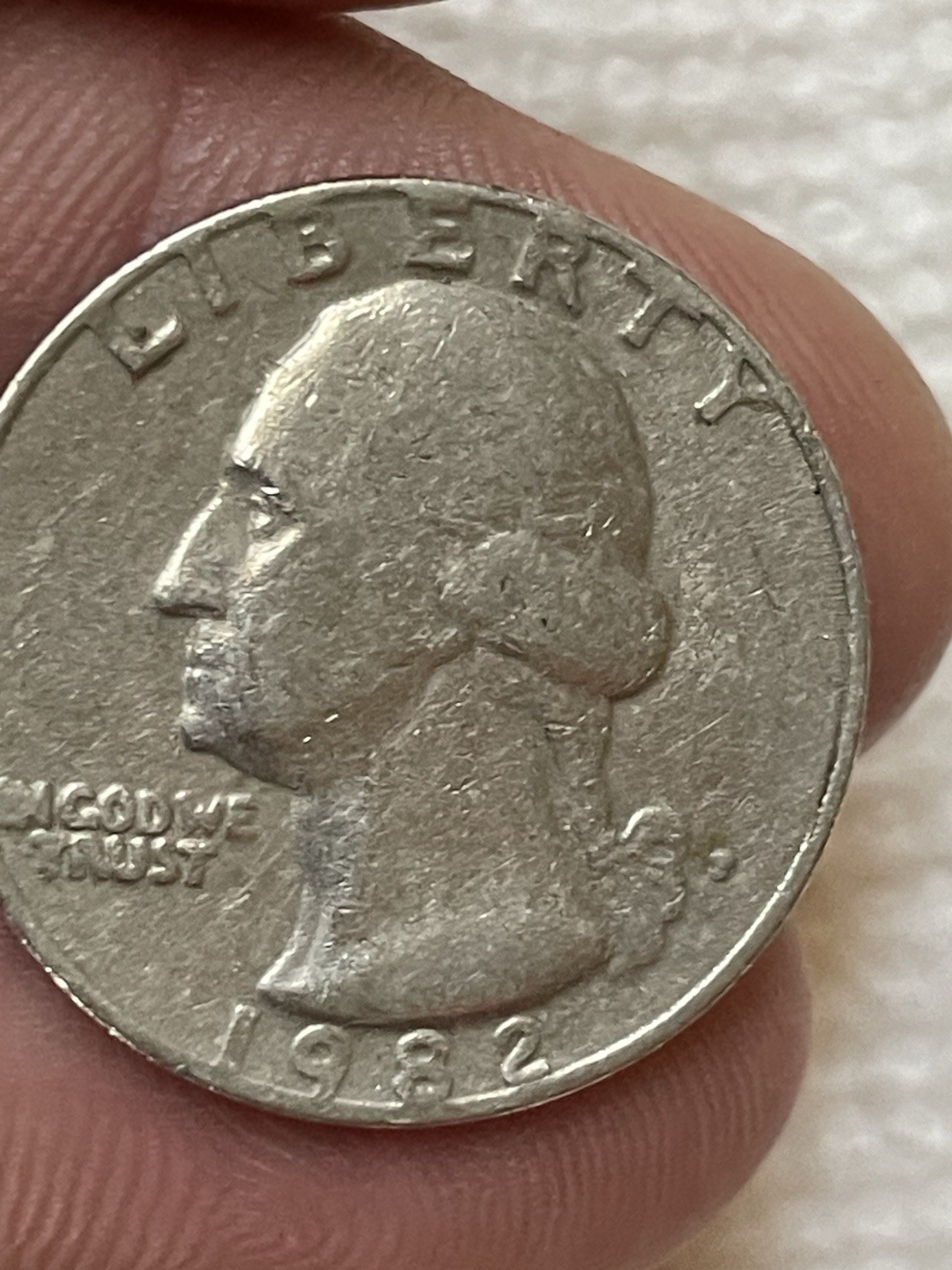 RARE 1982 D ERROR Quarter DD, In God We Trust, Filled Mint Mark, Letters on Edge