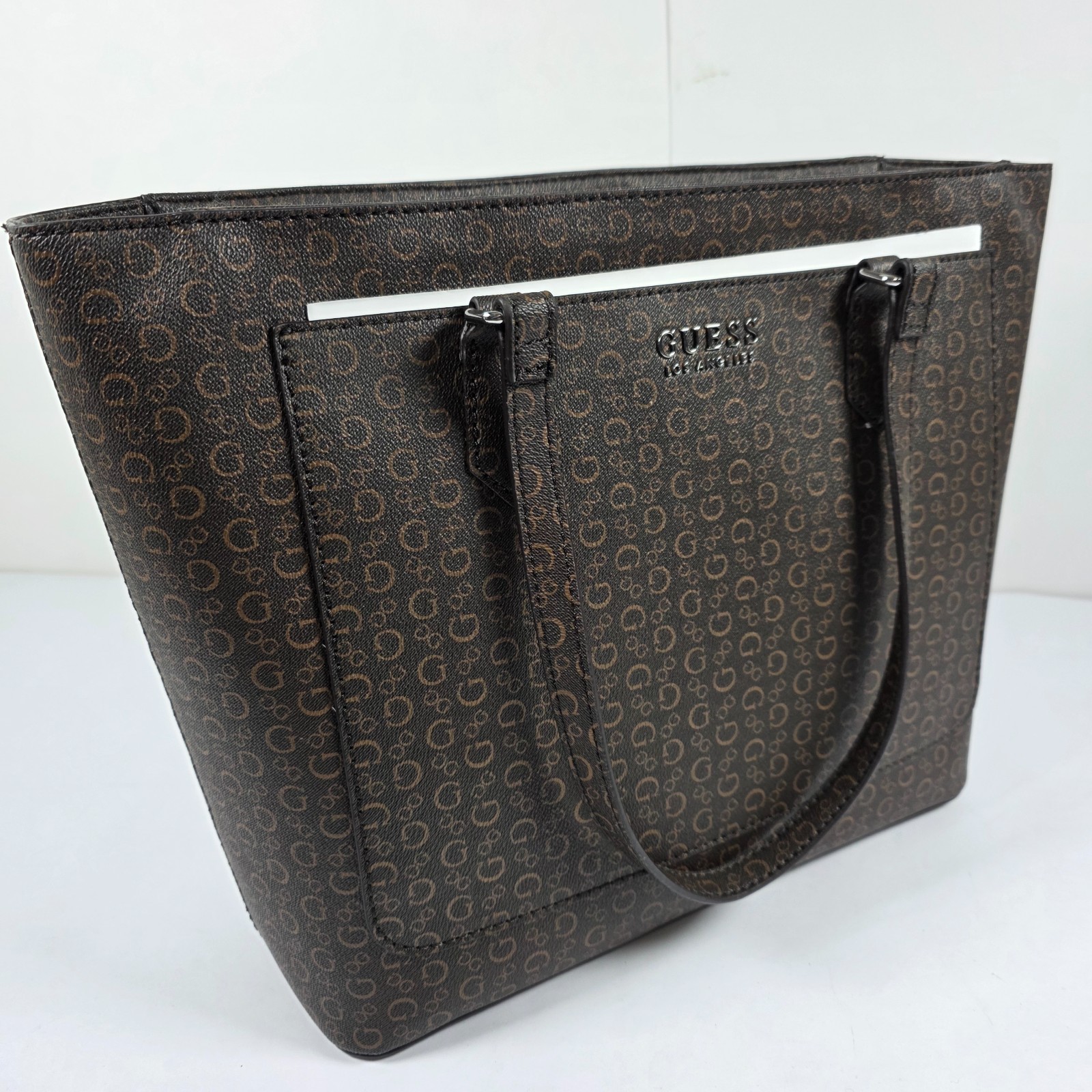 Guess Tote Bag Women Multi Logo Natural Brown Hensley Style AA888325 Guess Tote Bag Women Multi Logo Natural Brown Hensley Style AA888325