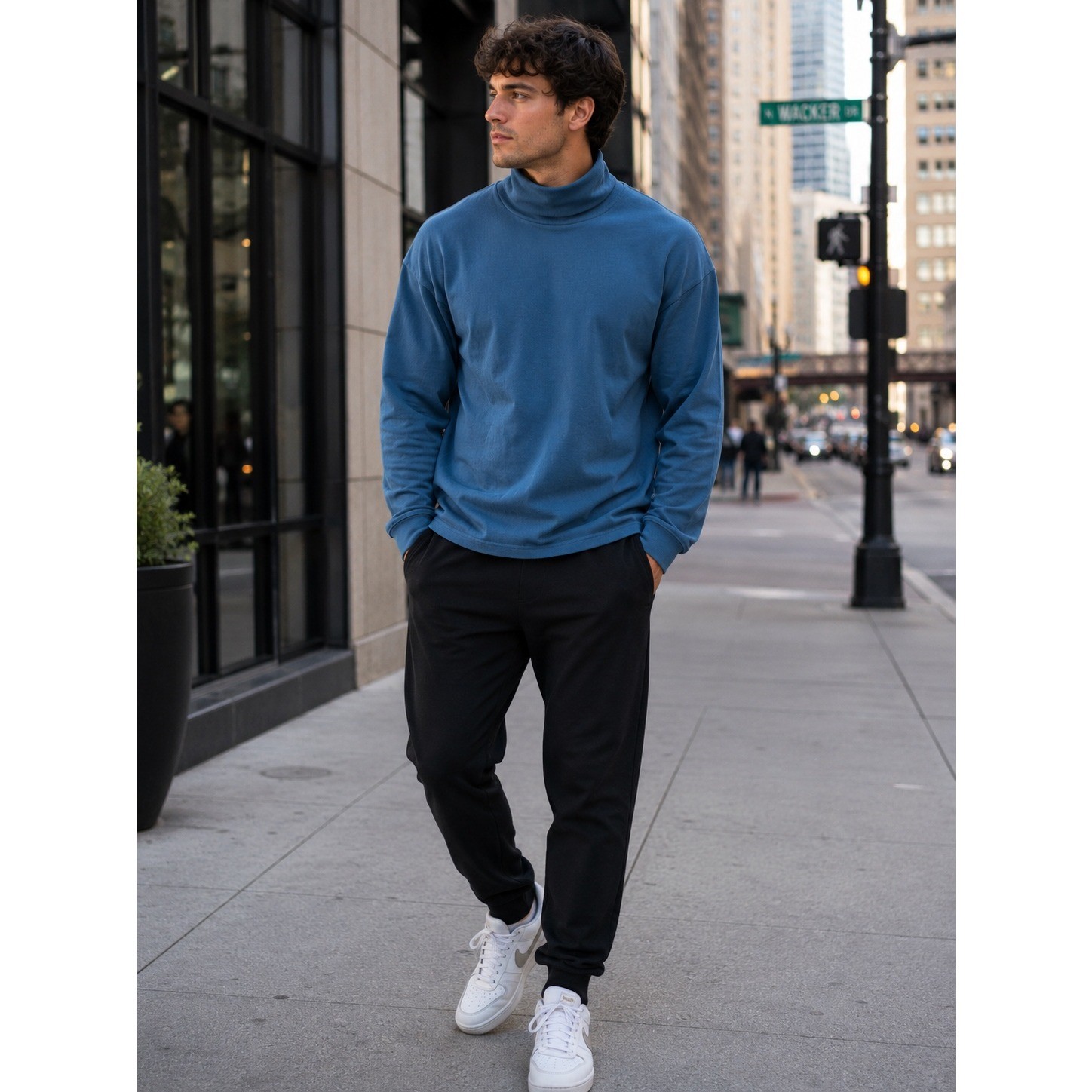 VTG LL Bean Mock Neck Shirt Blue Cotton Long Sleeve Mens XXL VTG LL Bean Mock Neck Shirt Blue Cotton Long Sleeve Mens XXL