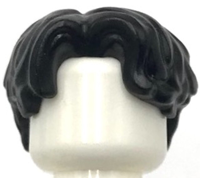 Lego New Black Minifigure Hair Short Wavy Parted on Right Piece