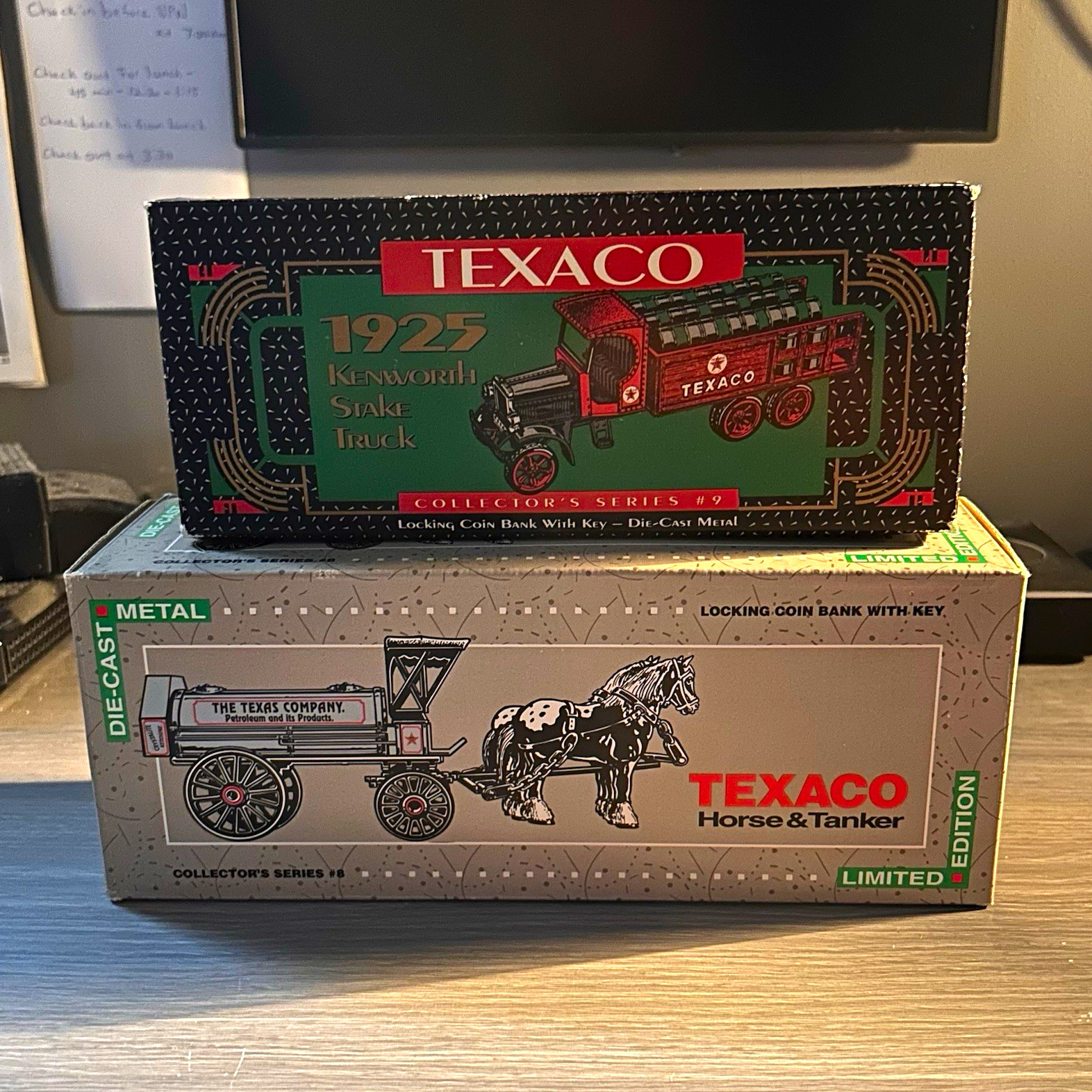 Lot of 2 Vintage ERTL Texaco Die Cast Banks 1991 Horse Tanker 1992 Kenworth