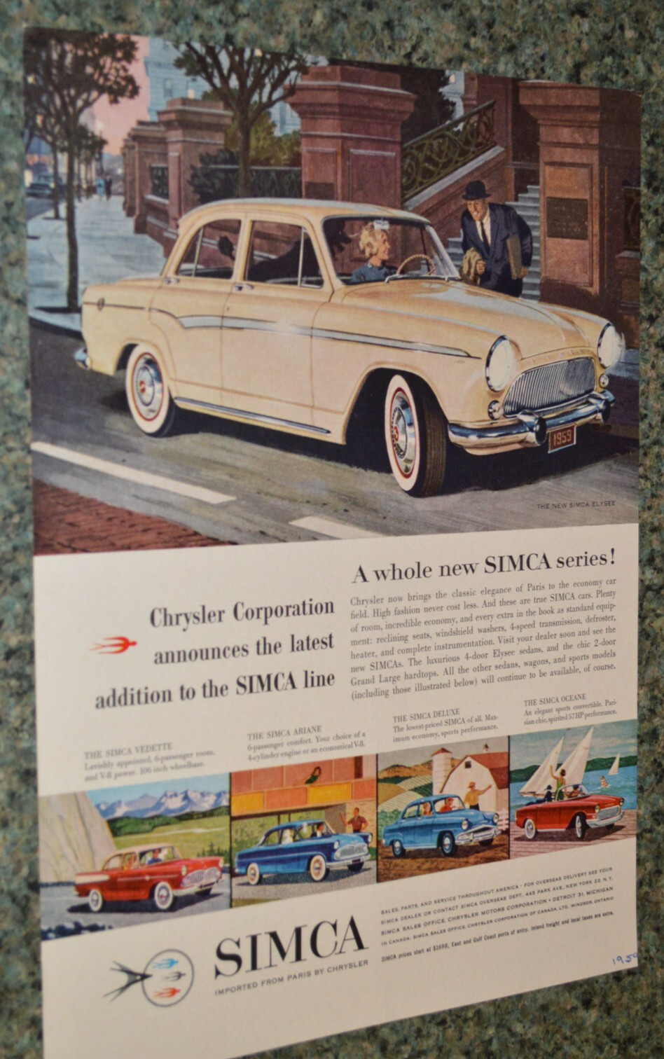 1959 SIMCA ELYSEE ORIGINAL ADVERTISEMENT PRINT AD 59