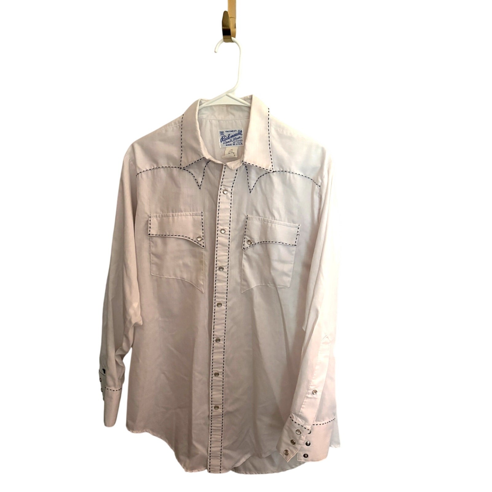Rockmount Ranch Wear Mens 16-32 White Western Pearl Snap Shirt Saddle Stitch USA