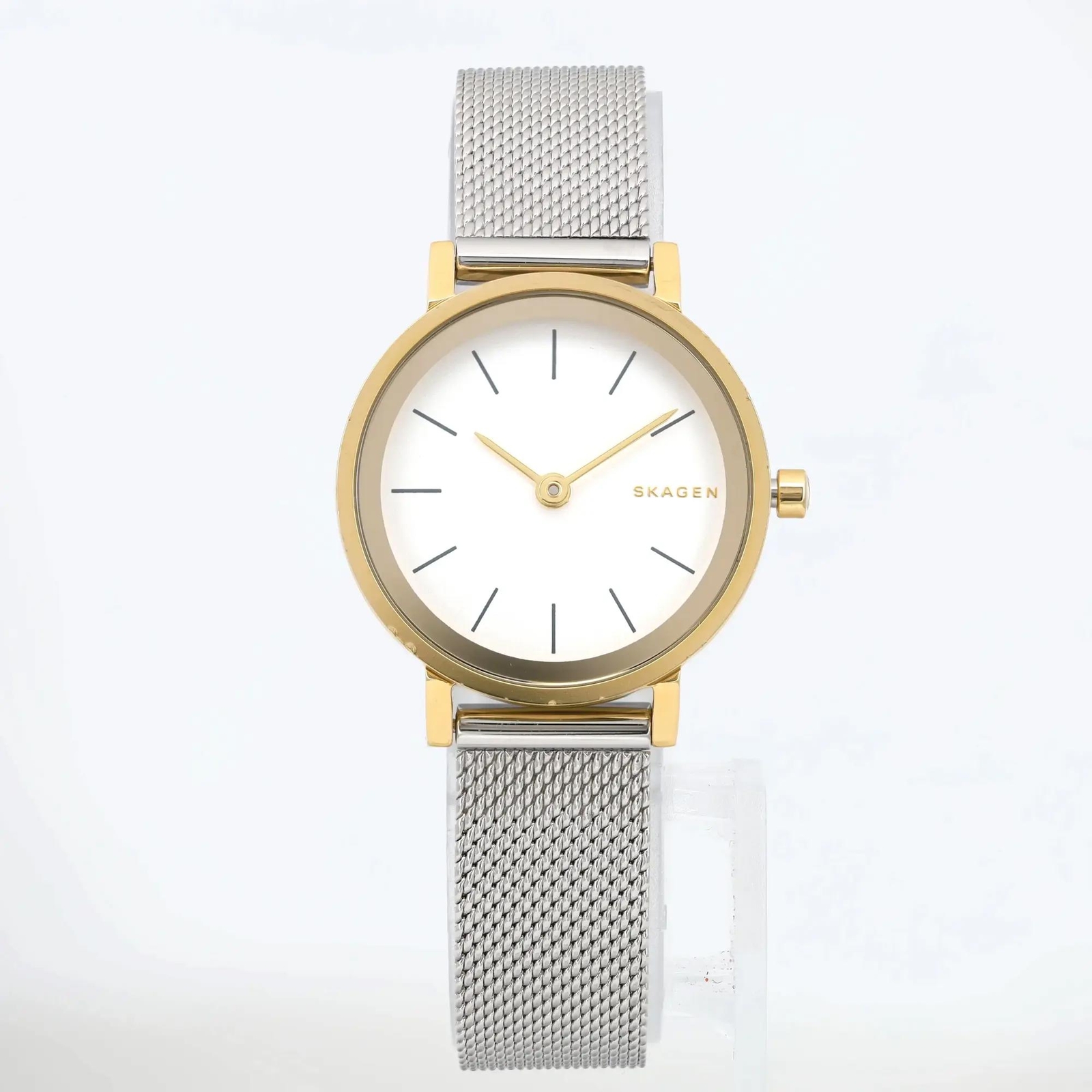 Skagen Hald Steel Yellow Gold-Tone White Dial Mesh Band Ladies Watch SKW2445