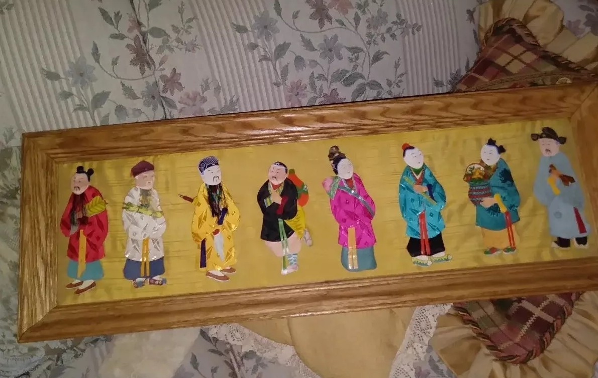 Vtg Chinese 8 Immortals HANDCRAFTED SILK COVERED WOOD Framed ART 17\ Vtg Chinese 8 Immortals HANDCRAFTED SILK COVERED WOOD Framed ART 17\