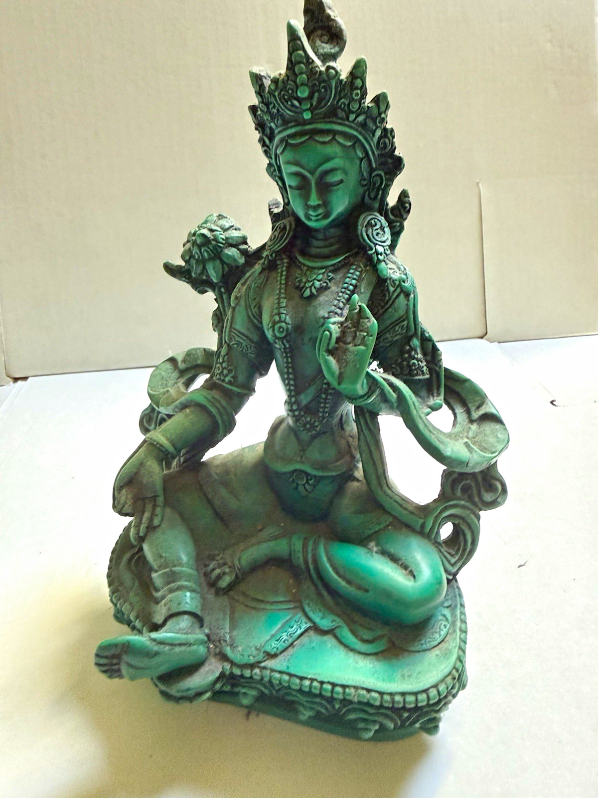 Green Patina Seated Buddhist Deity Statue Figure, Made in Nepal Green Patina Seated Buddhist Deity Statue Figure, Made in Nepal