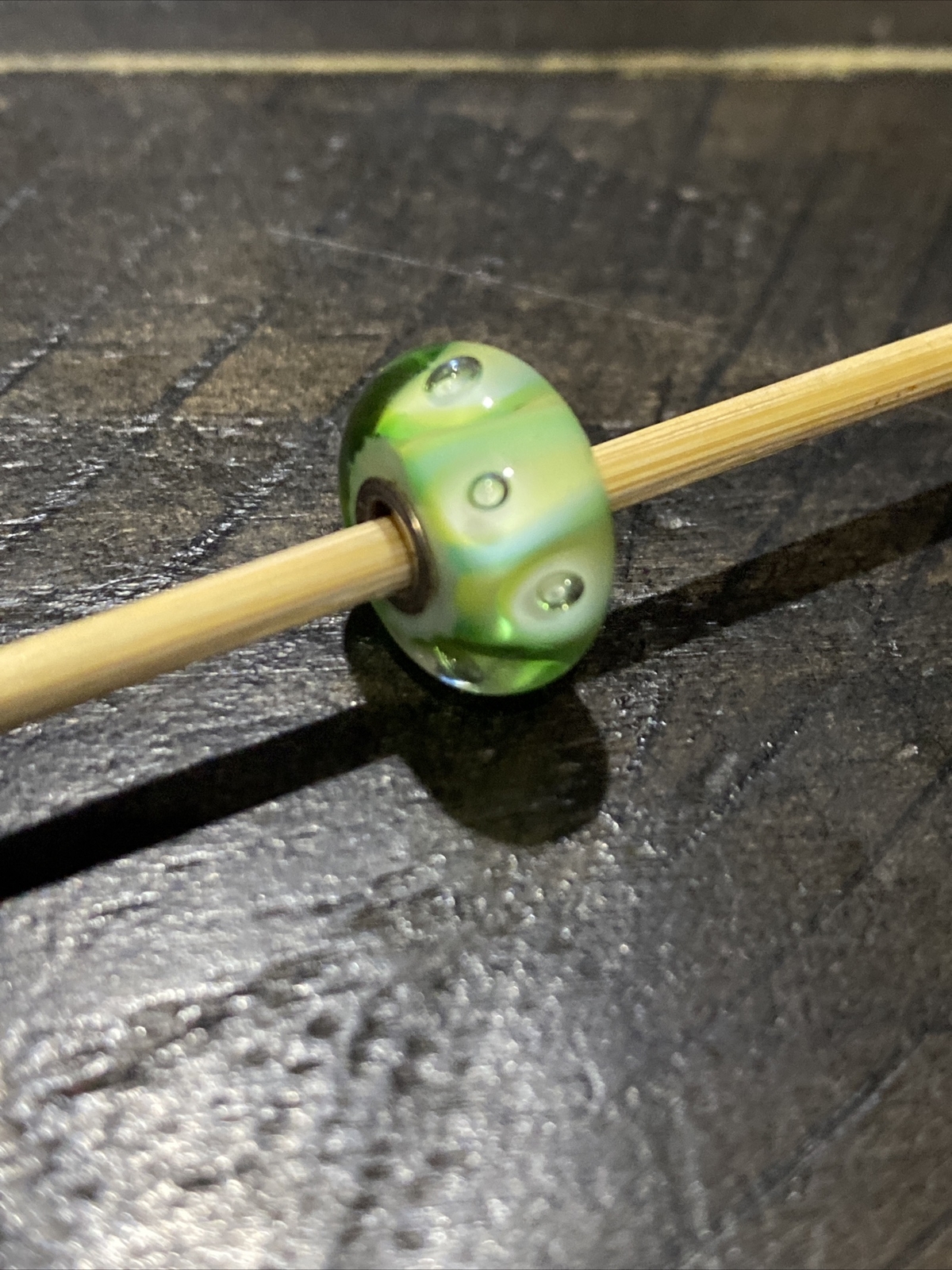 Authentic~Troll Beads Green Stripe Bubble Bead~Vintage~Original~Trollbeads~