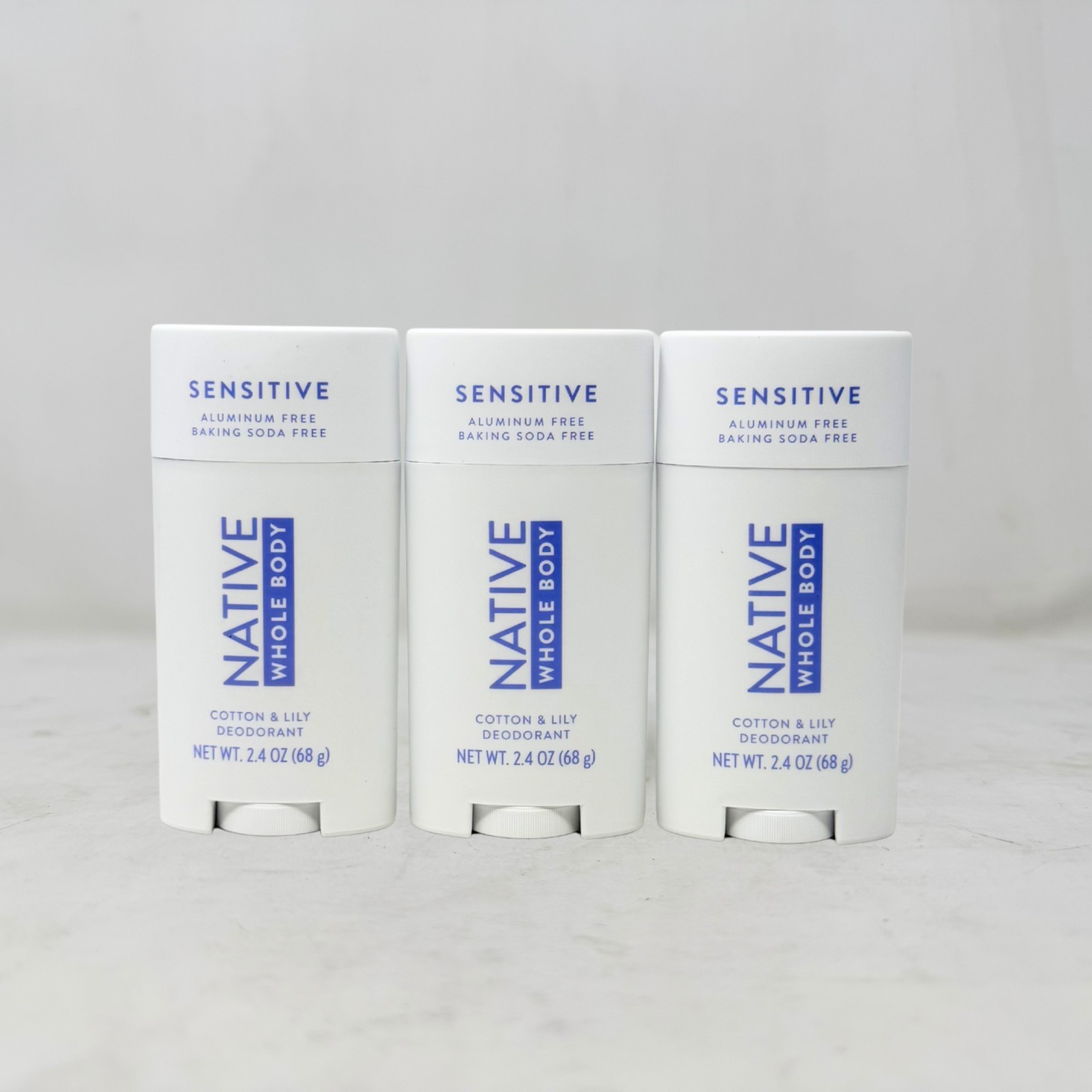 3 Pack - Native Whole Body Deodorant Stick, Aluminum Free, Cotton & Lily, 2.4oz