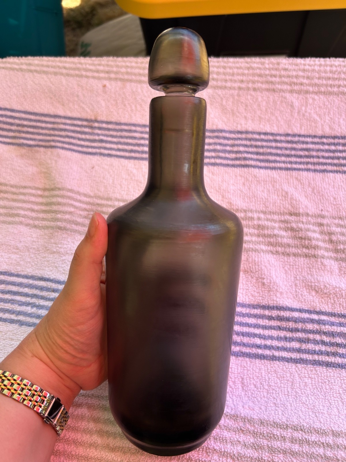 Signed 1956 Paolo Venini inciso glass bottle w/ topper Signed 1956 Paolo Venini inciso glass bottle w/ topper