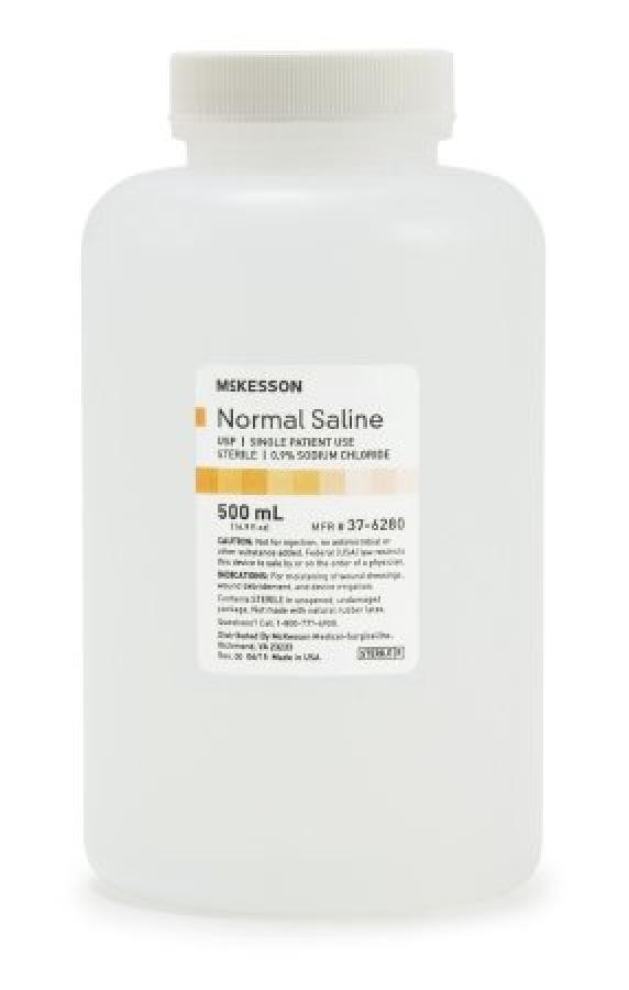 McKesson USP Normal Saline Solution Sodium Chloride .9%, 500mL Screw Top, 1 Ct