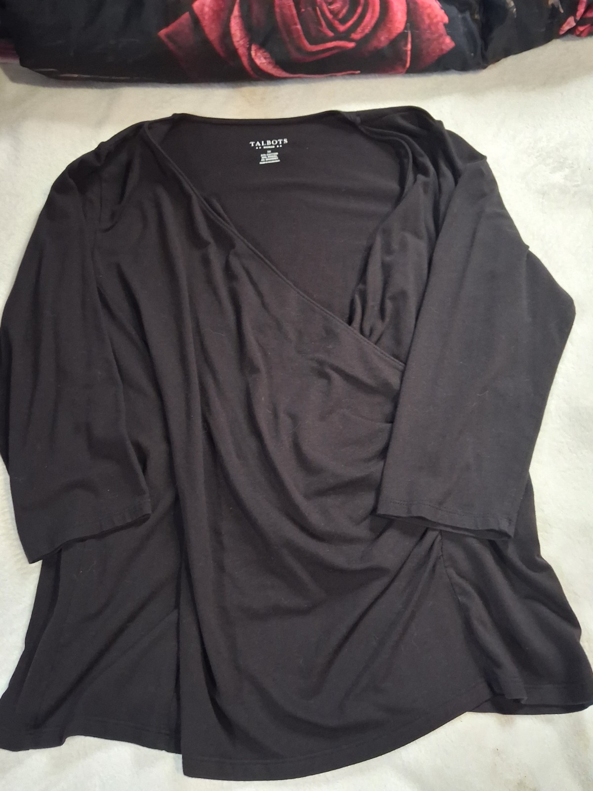 ☆NWOT Talbots~Womens Black,%57 Cotton,V-Neck,3/4 Sleeve Blouse Size 1XL