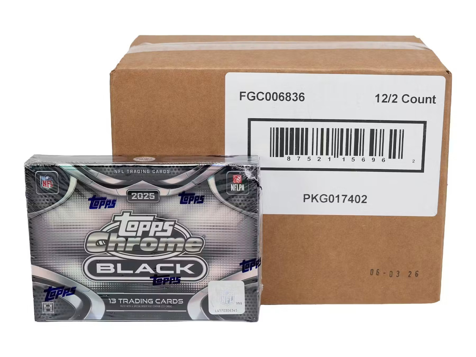 PYT #8039 - 12x 2025 Topps Chrome Black Football Hobby Boxes (Full Case)