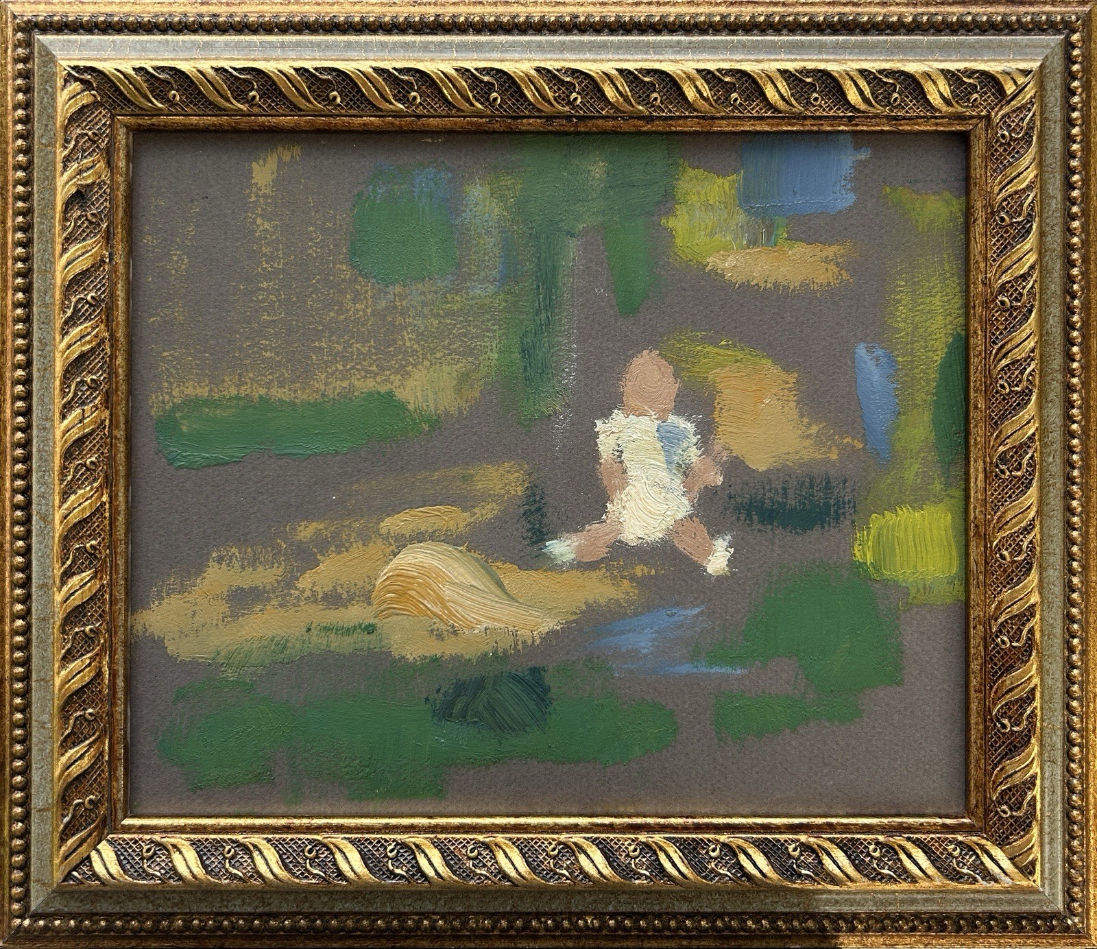 Original Impressionist Vintage 1940’ Study Child in Garden Landscape Framed