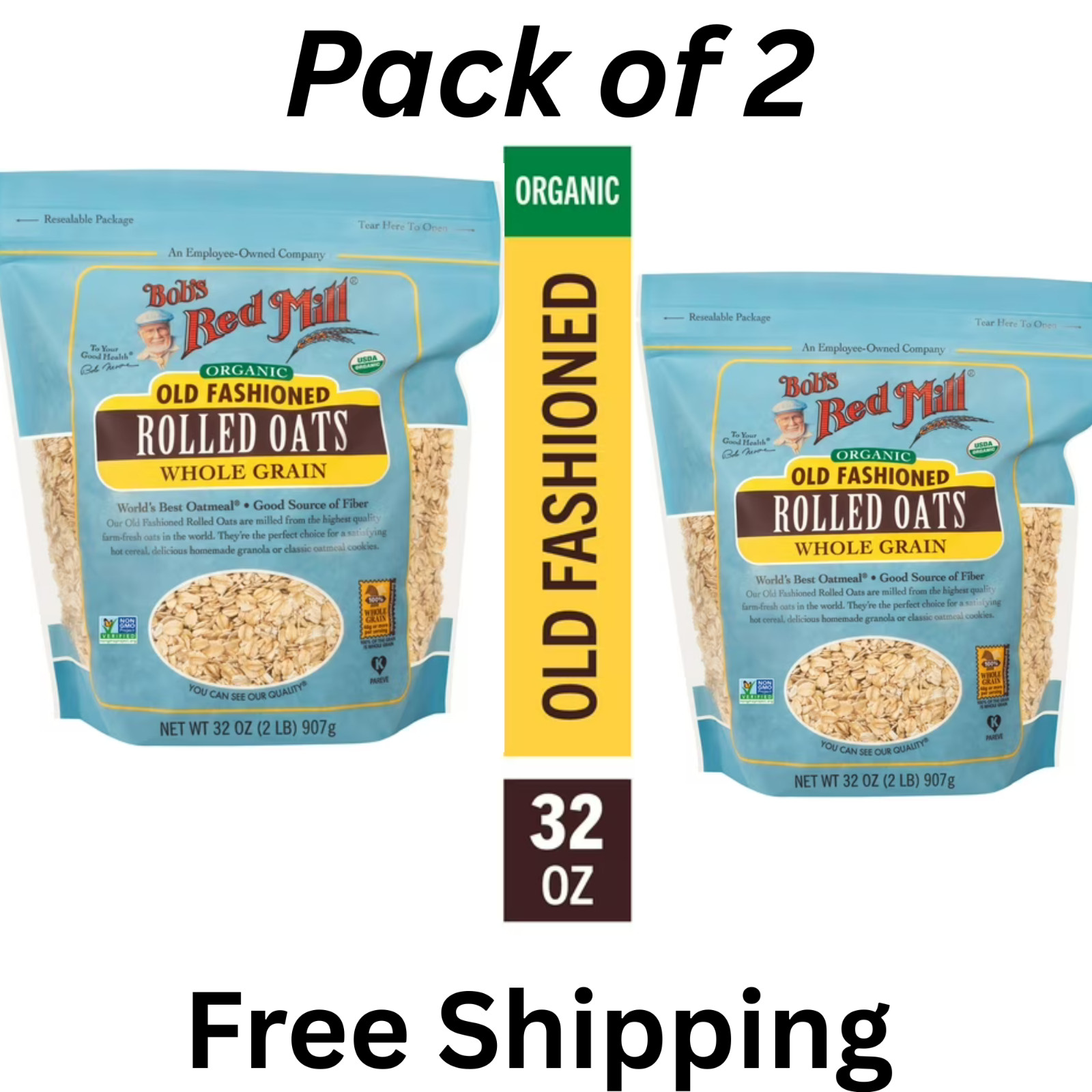 Bob's Red Mill, Old Fashioned Rolled Oats, Organic, 32 oz (2 PACK) Bob's Red Mill, Old Fashioned Rolled Oats, Organic, 32 oz (2 PACK)