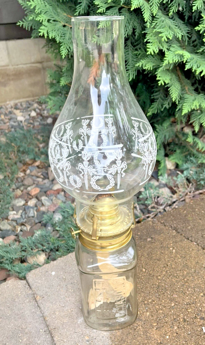 Vintage Unusual Ball Mason Jar #2 Oil Kerosene Lamp Patent Century Collar Cap