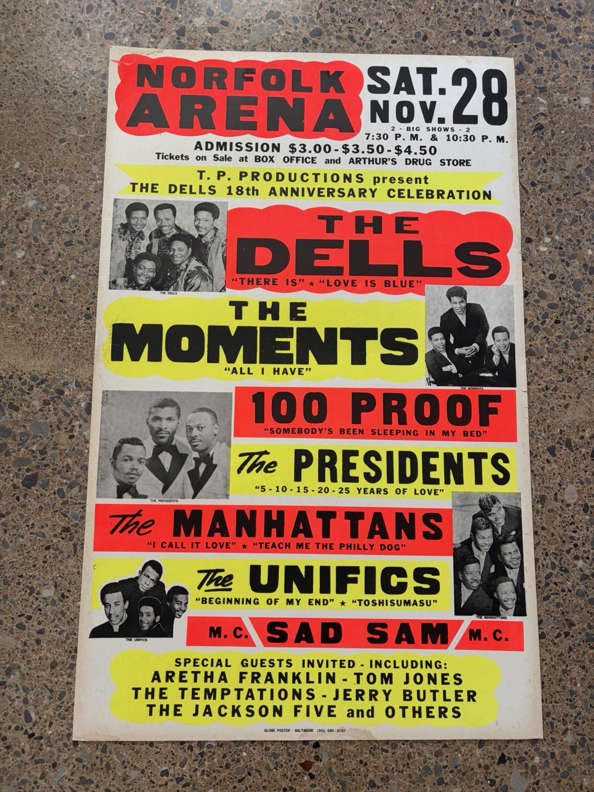 Original 1970 RARE The Dells, Jackson 5, Aretha Franklin, Concert Poster 28x22