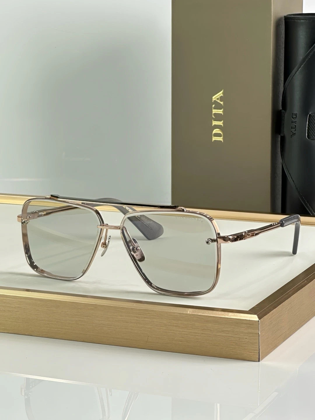 DITA Mach Six DTS121 Luxury Sunglasses Rose Gold Black Square Aviator 62-12-140