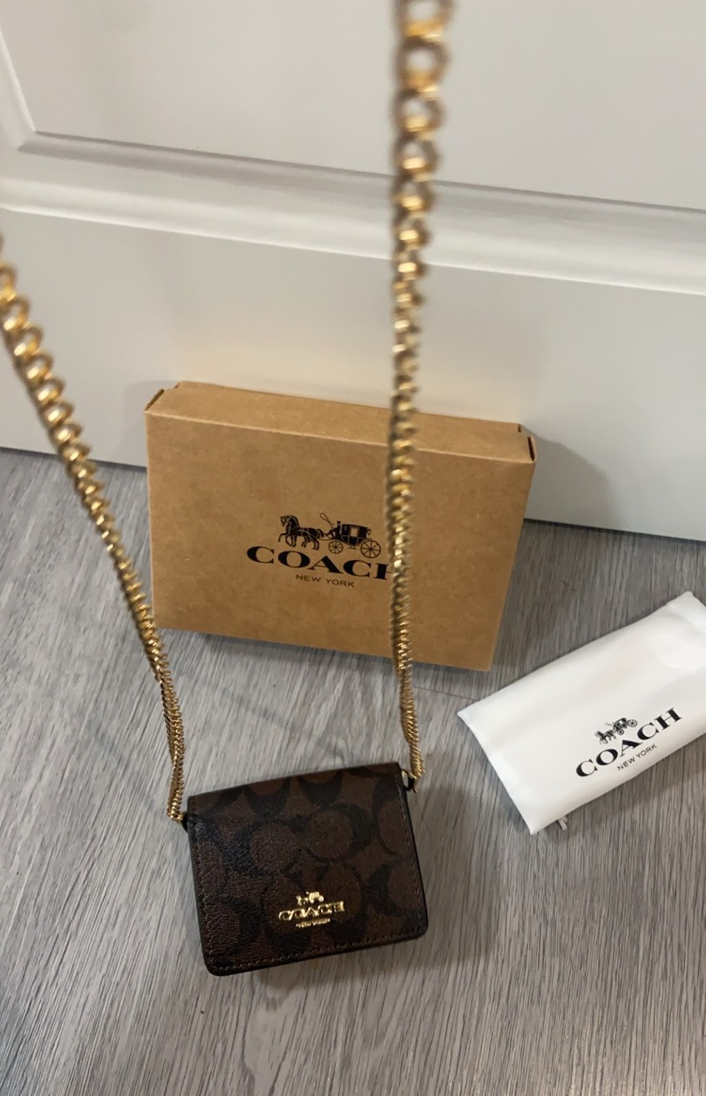 Coach Mini Wa*llet On A Chain Signature Canvas With C6650 Charms With Box