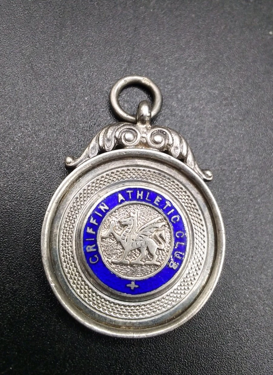 Antique Silver & Enamel Griffin Athletics Club Fob Medal 1928 Gold Accents 