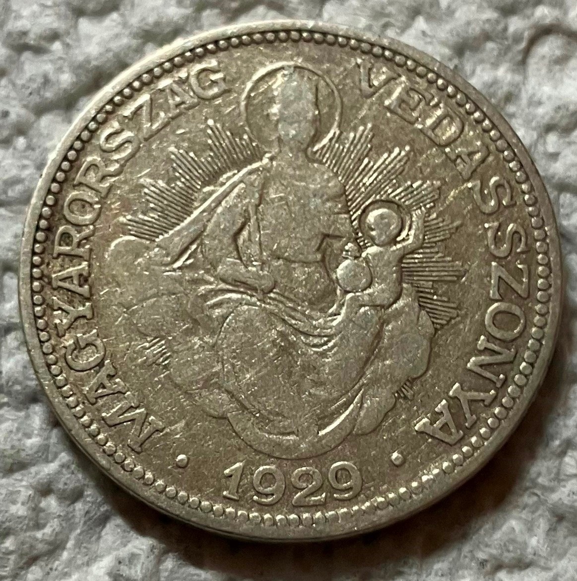 1929 BP HUNGARY - 2 PENGO - MADONNA & CHILD - SILVER  - KM# 511