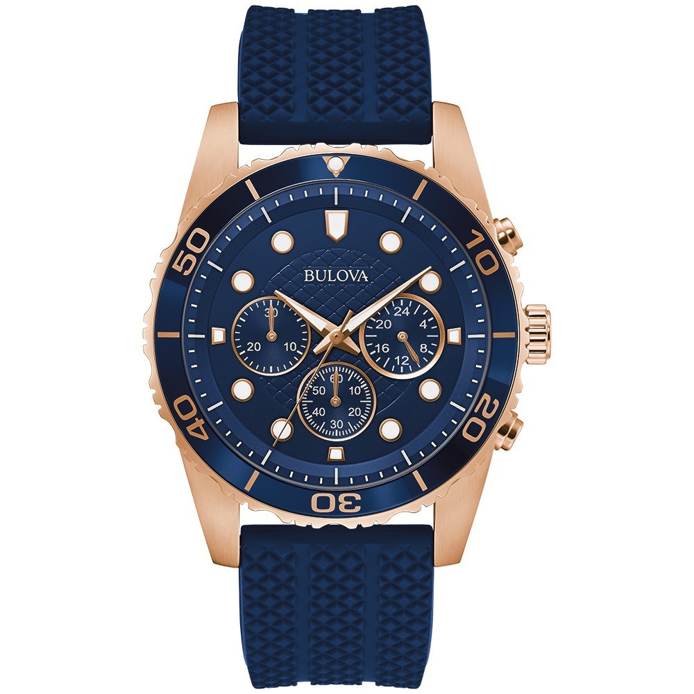 Bulova Men\'s Sport Chronograph Blue Silicone Quartz Watch 43MM 98A299