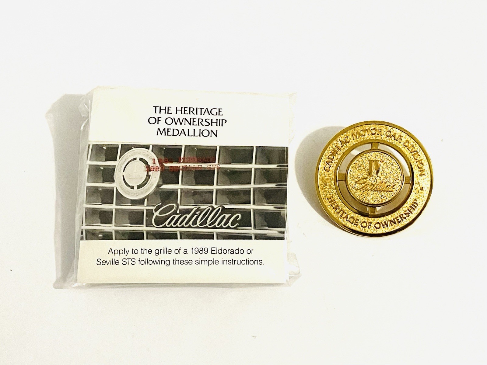 Vintage 1989 Cadillac IV Ownership Grille Medallion With Paperwork & Mount