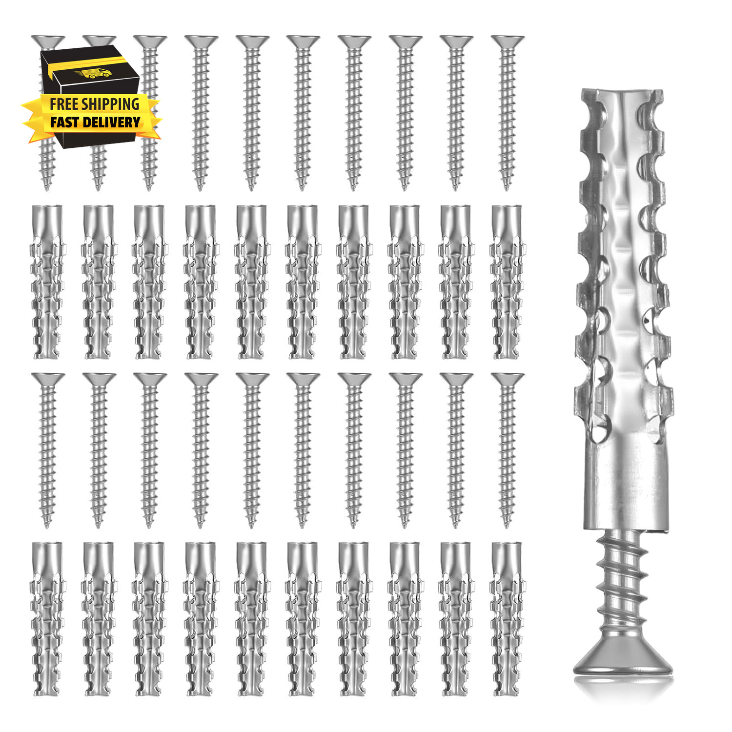 60 Pcs M6 Metal Anchors with Screws, Tree Shaped Steel Hollow Wall Anchor Metal