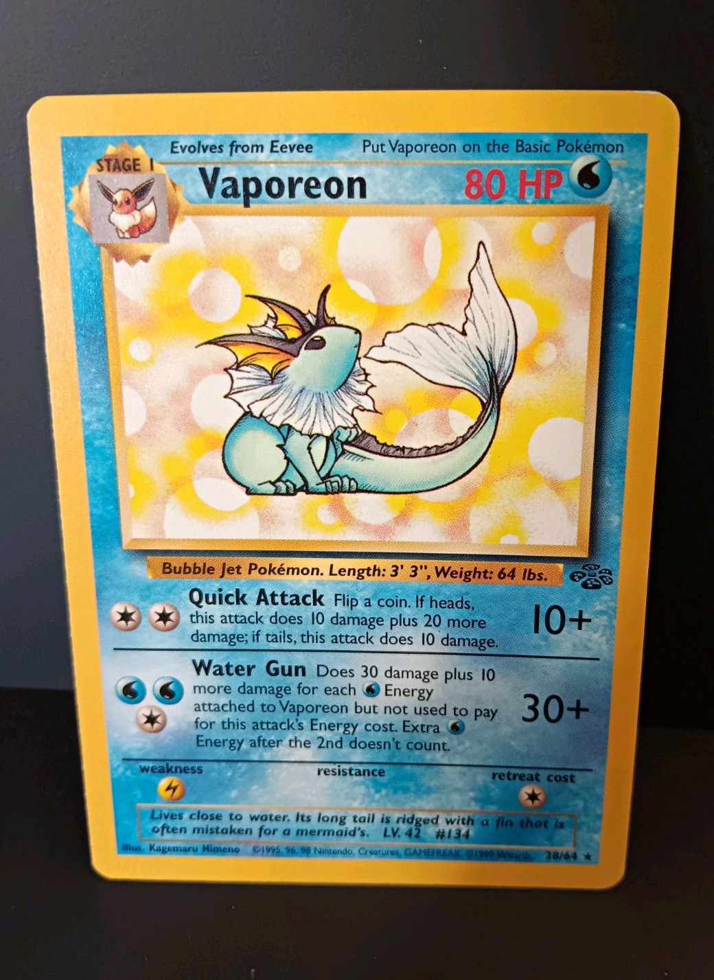 Vaporeon 28/64 Jungle Unlimited 80 HP ENG Pokemon TCG 1999 Vaporeon 28/64 Jungle Unlimited 80 HP ENG Pokemon TCG 1999