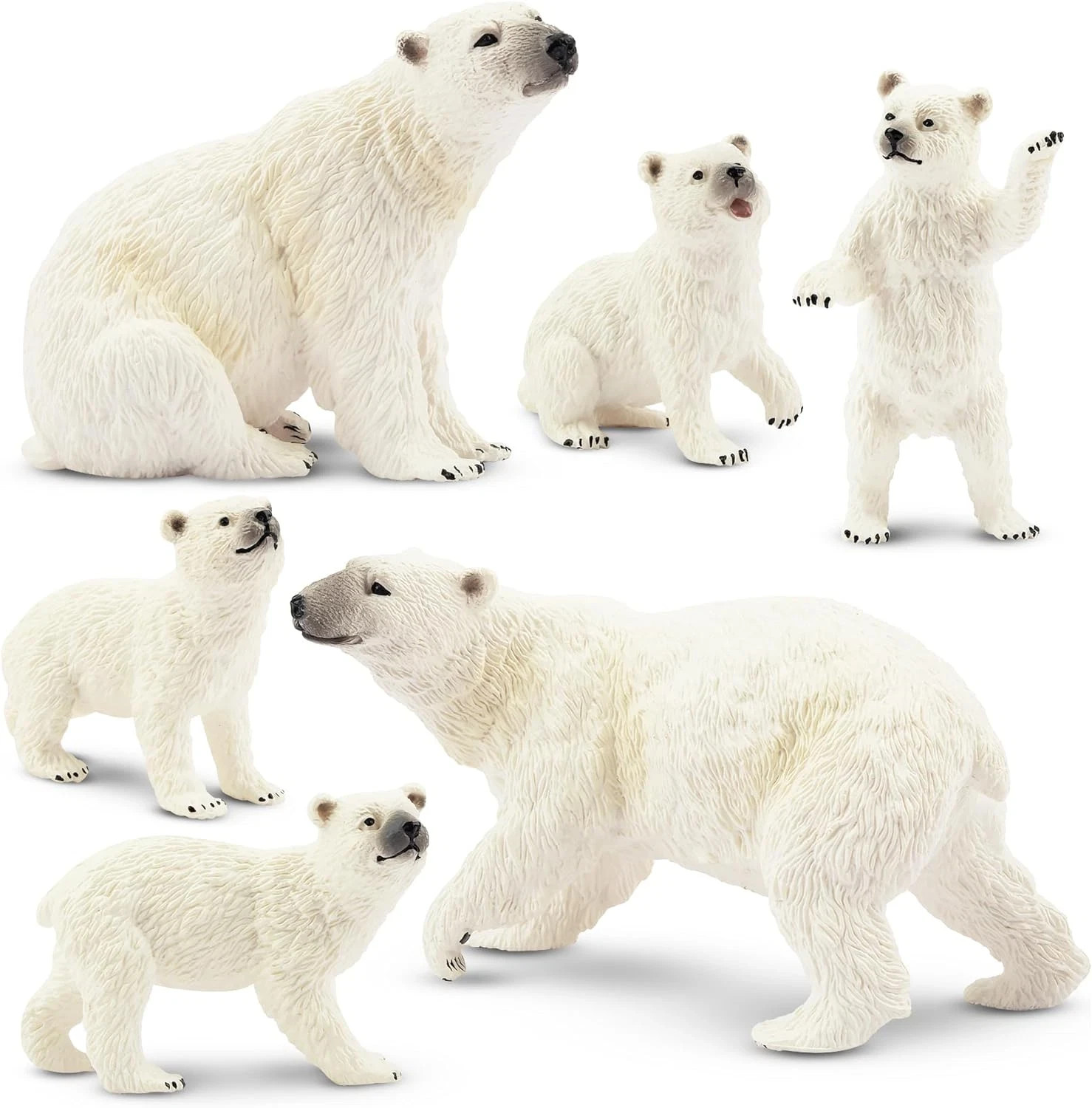 Toymany 6PCS Polar Bear Figurines Toy with Polar Bear Cub, 2-4