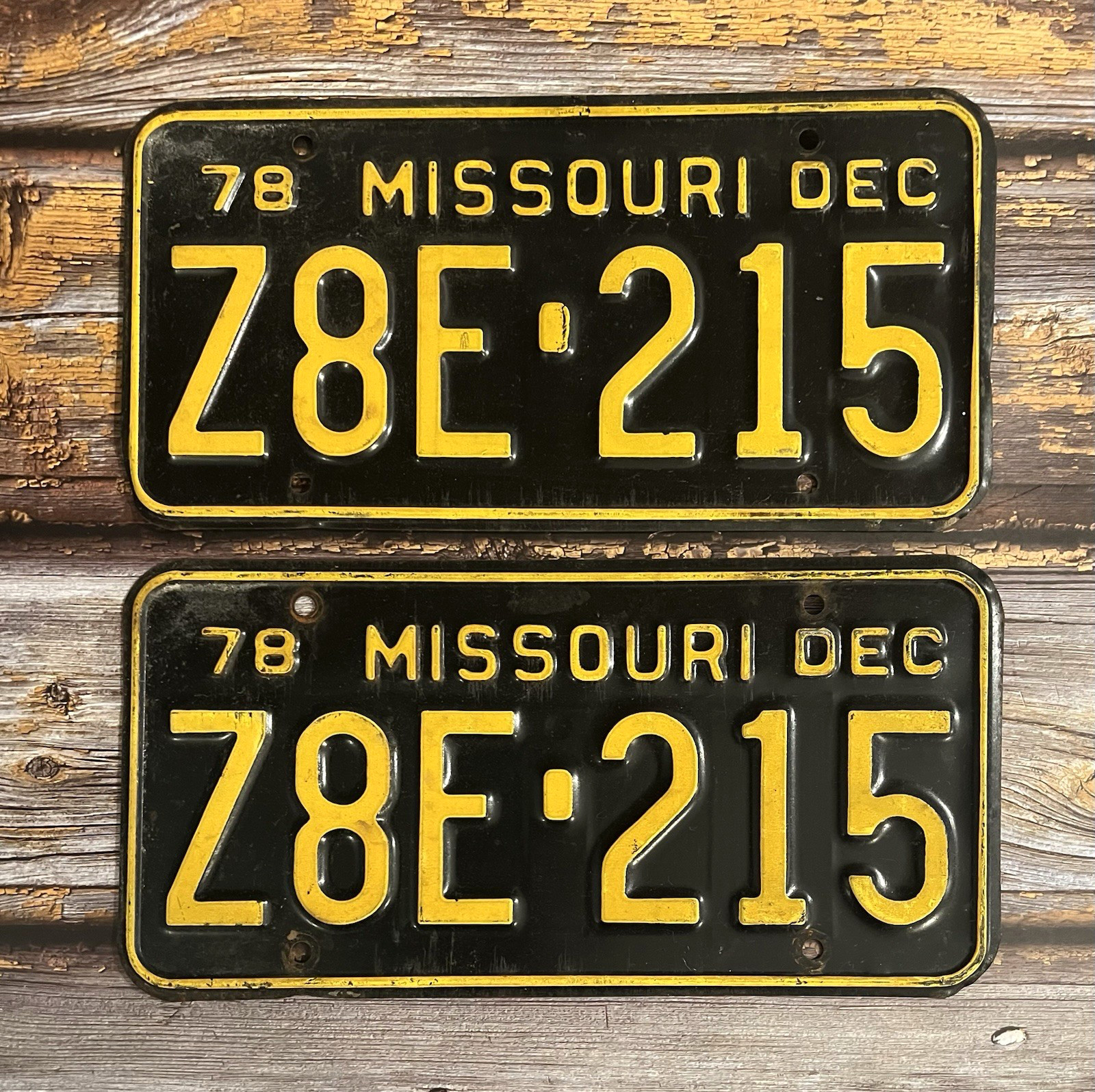 1978 Missouri Automobile License Plate Matched Pair / Set Z8E-215
