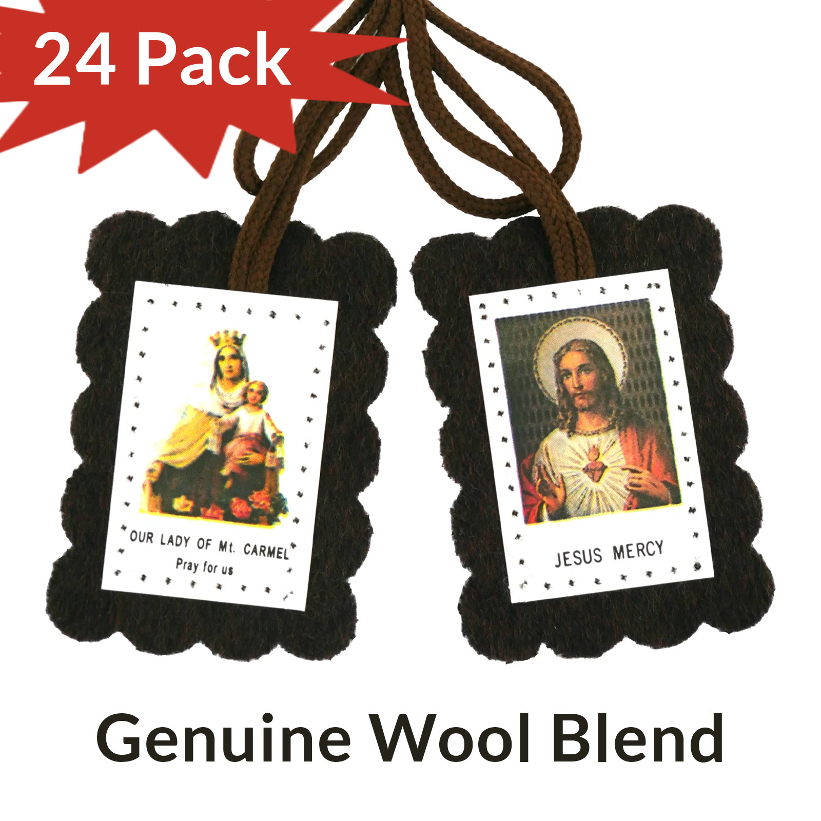 24 Brown Scapulars (Wool Blend) Our Lady of Mount Carmel — Catholic Protection