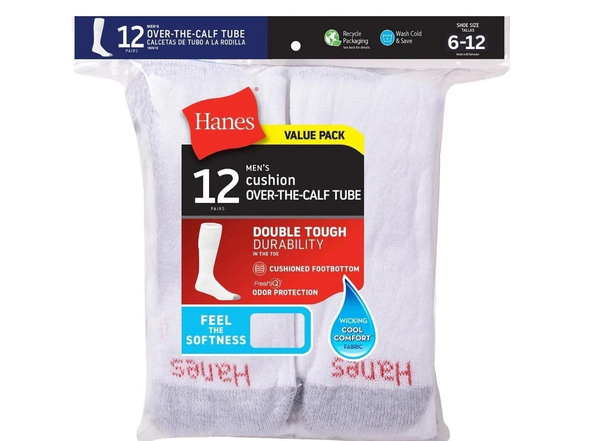 Hanes Men\'S Double Tough Durability Over-The-Calf Tube Socks, 12-Pack