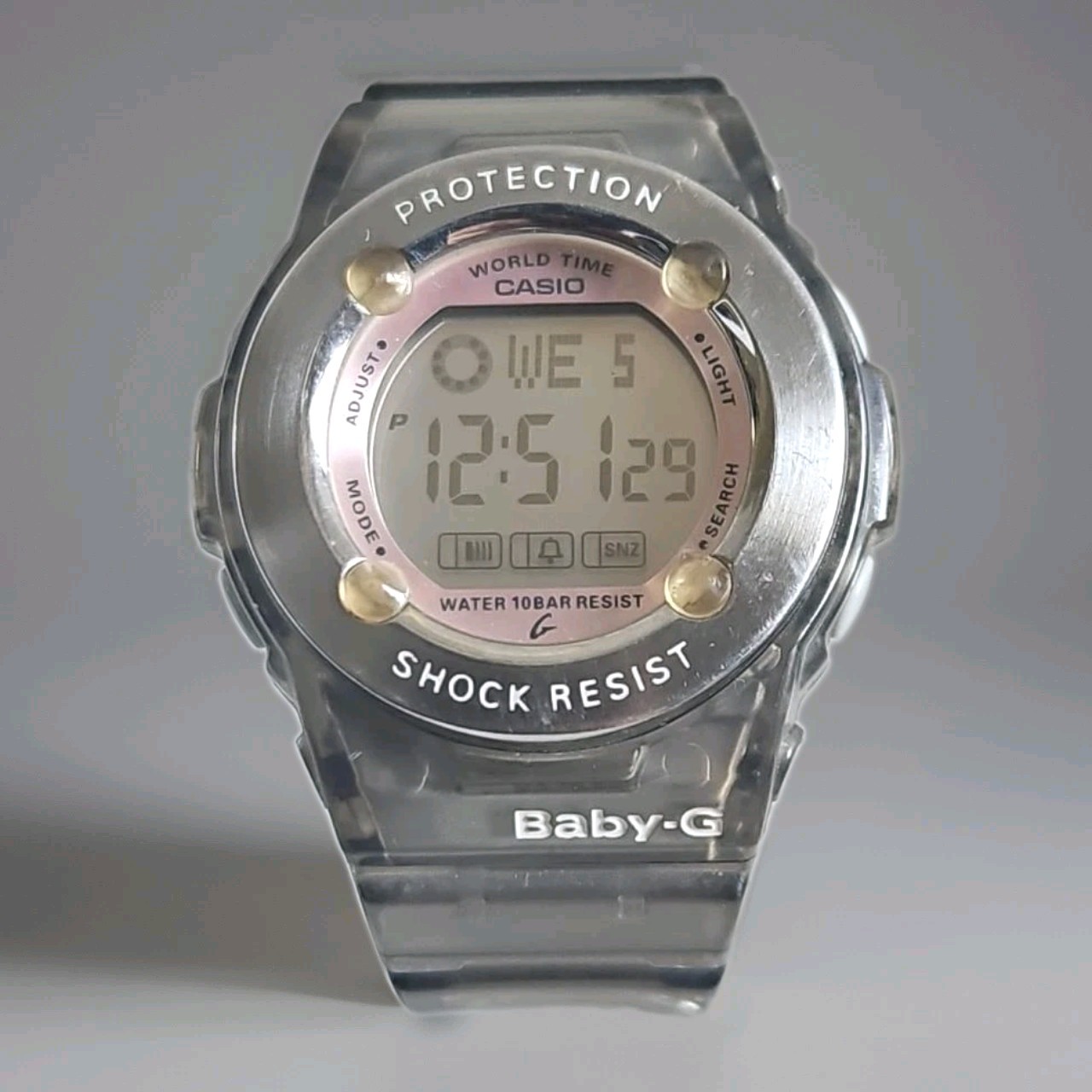 Casio Baby-G BG-1001 Module 2091 World Time Digital Watch Gray Translucent Runs