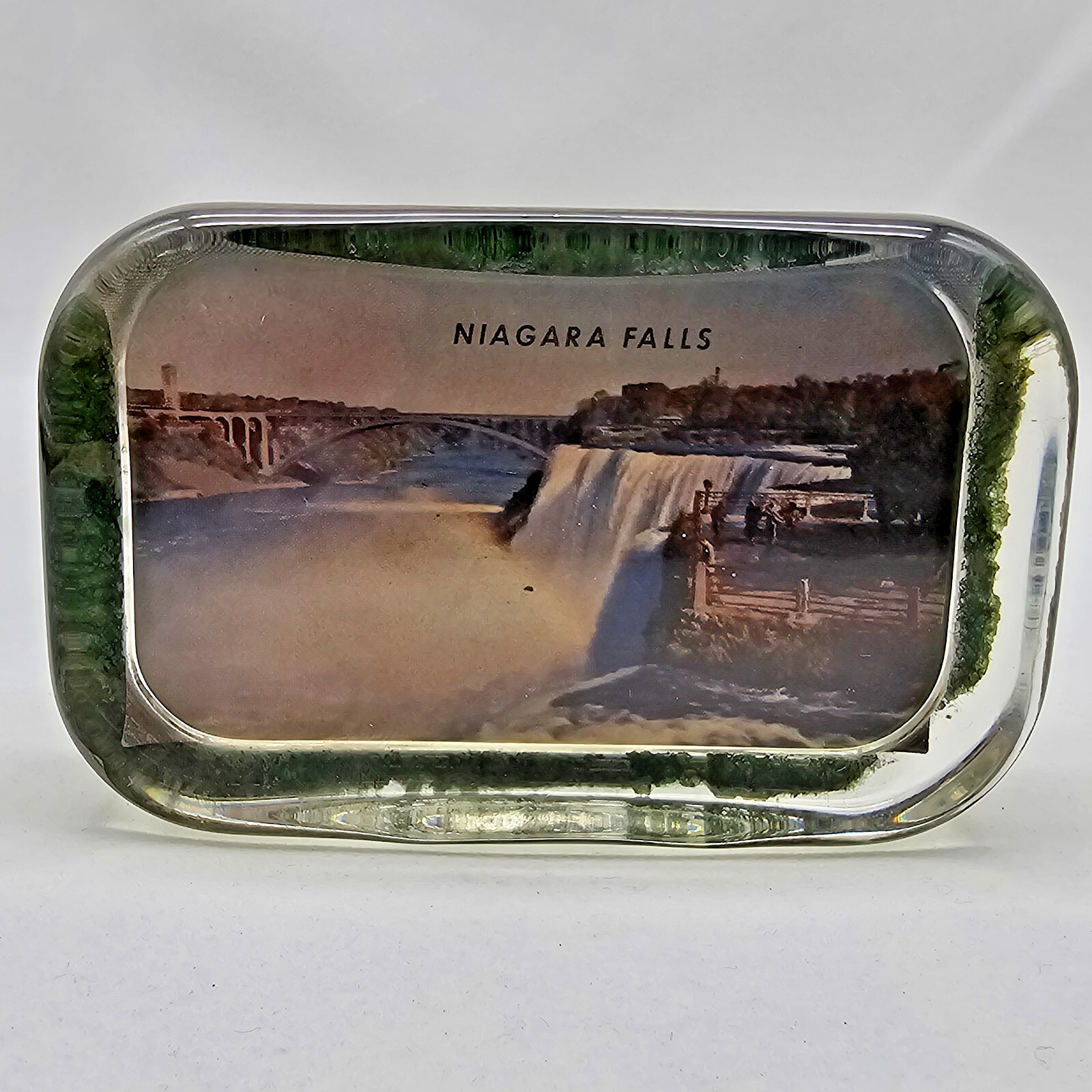 VTG Niagara Falls Scene Glass Paperweight MCM Collectible Souvenir Mid-Century