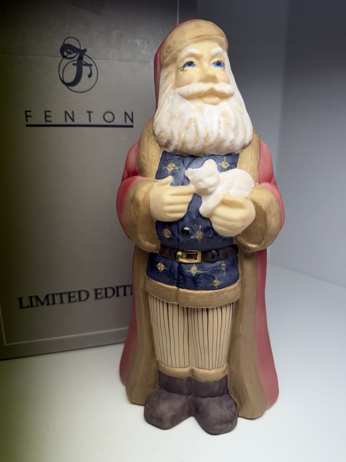 1998 FENTON PATRIOTIC SANTA & CAT ART GLASS/HAND PAINTED,SIGNED & NUMBERED