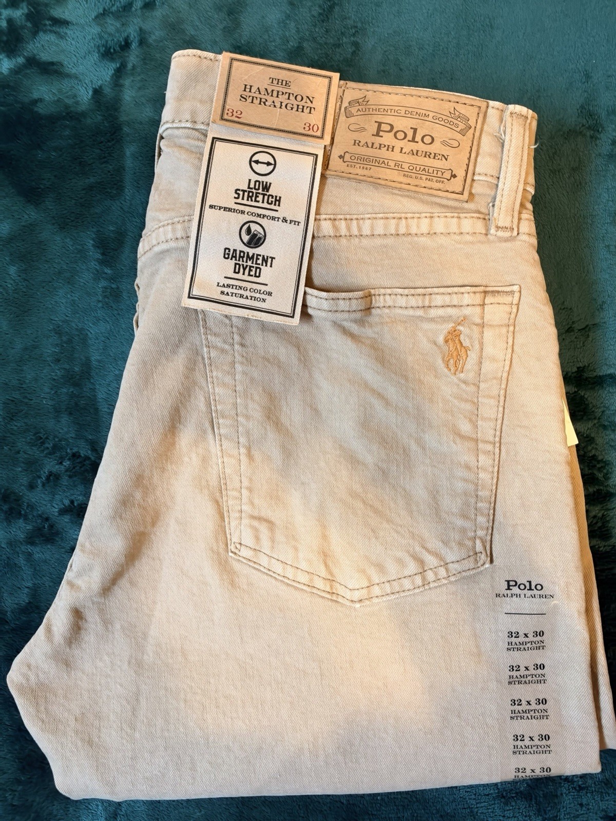 $125 NEW Polo Ralph Lauren Hampton Straight Stretch 32x30 Denim Khaki Jeans