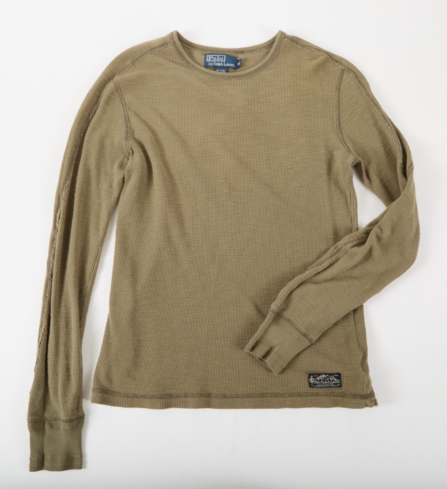VTG Polo Ralph Lauren Shirt Mens M Green Waffle Knit Thermal Crewneck
