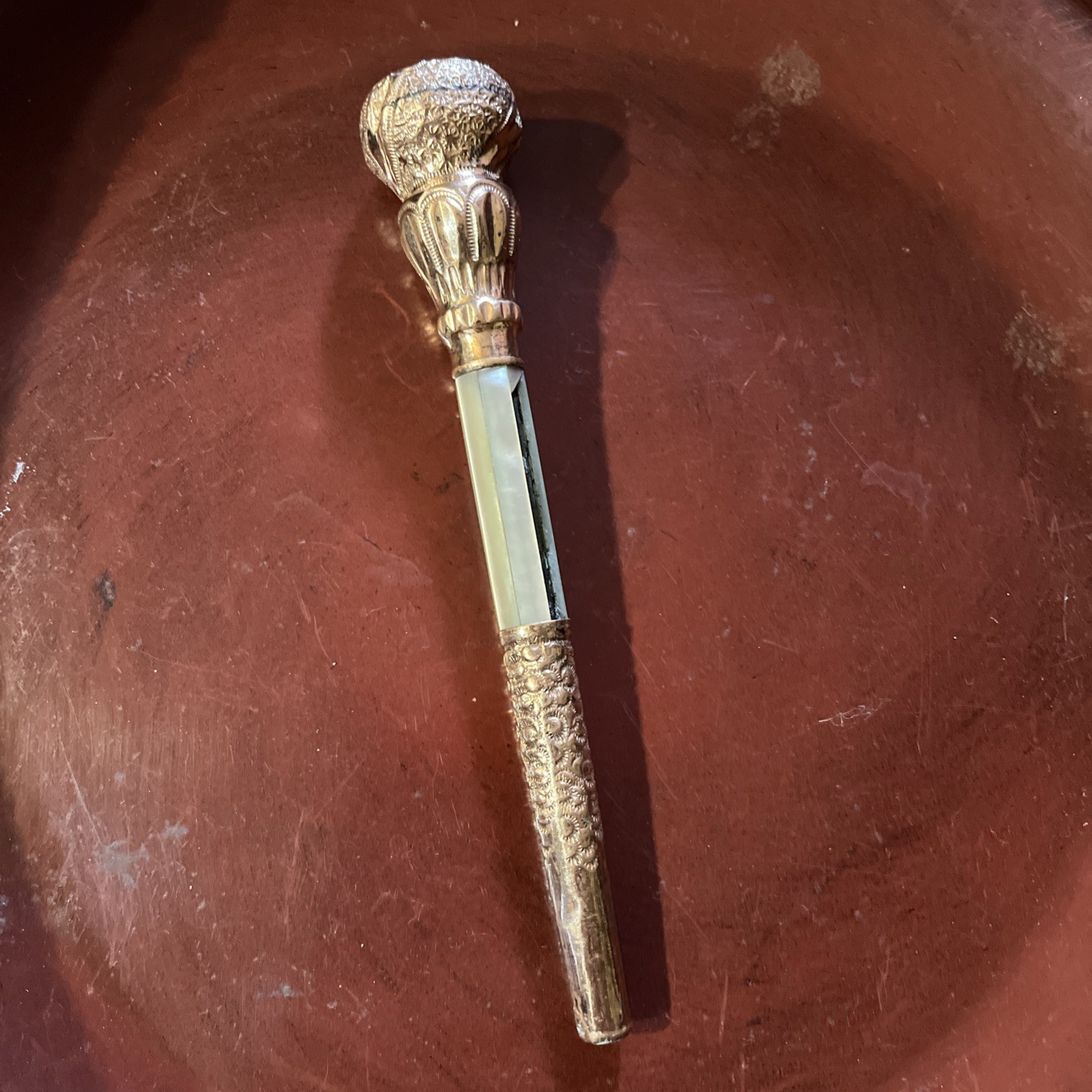 ANTIQUE ROLLED GOLD FILLED Mother Of pearl UMBRELLA HANDLE