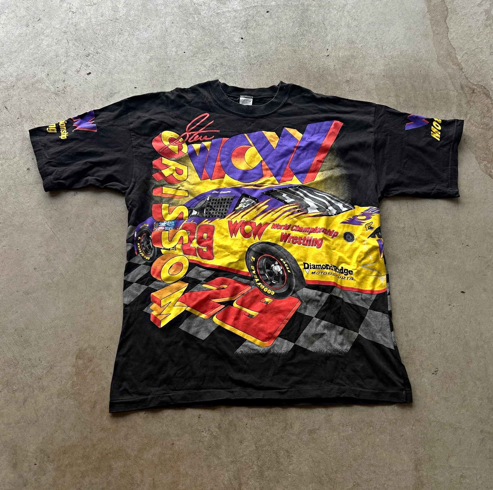 Vintage 1996 Steve Grissom WCW NASCAR #29 AOP T Shirt XL Wrestling Racing USA