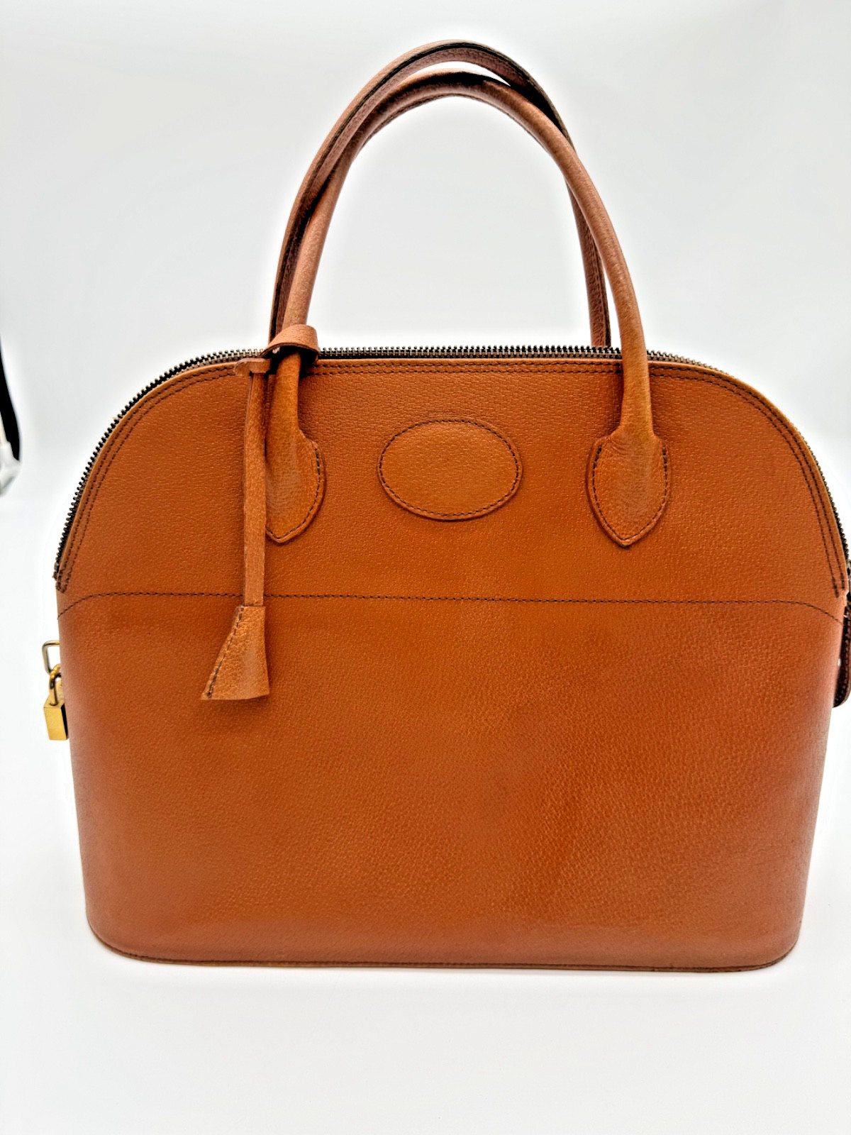 Pourchet Paris Vintage Leather Bolide Style Handbag Cognac Brown Made in France